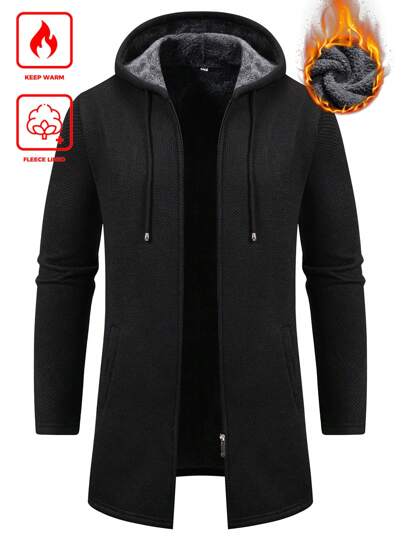 OTTIMOZO 男士纯色长袖连帽长开衫，带抽绳，保暖内衬，秋冬