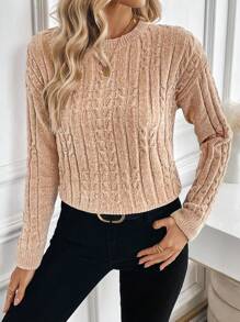 SHEIN LUNE 休闲简约纯色圆领落肩毛衣，秋冬