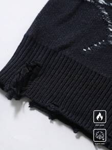 Manfinity Roghcode Men's Casual Crew Neck Long Sleeve Sweater With Spider Web Pattern, Autumn/Winter - Black - View 3