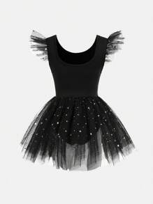 SHEIN Young Girl Black Pettiskirt Ballet Dance Dress, Cute Princess Elegant Ballet Tutu Skirt, Sports Costume - Black - View 2