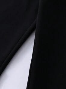 SHEIN Conjunto de blusa de cuello en V con moño y pantalones rectos de unicolor para niña preadolescente, de moda y divertido, adecuado para todas las estaciones - Blanco y Negro - Ver 3