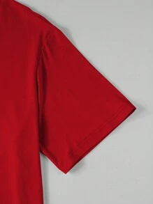 Manfinity Homme 男士圆领短袖字母图案印花休闲 T 恤 - 紅色 - 查看 4