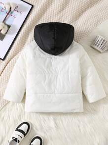 1件男童休闲连帽羽绒服，冬季保暖休闲款 - 黑白双色泰迪绒拼接羽绒服，适合冬季保暖、返校、日常穿着、圣诞节、生日派对、基础百搭、万圣节等场合，简约舒适。 - 黑與白 - 查看 3