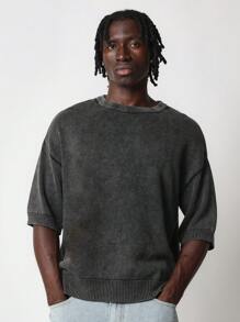 SUMWON Washed Short Sleeve Knit Shirt - Dark Grey - View 1