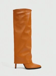 CUCCOO SZL Brown Textured Pointed Toe High Shaft Slim High Heel Over-The-Knee Boots, Sexy Fashionable Riding Boots For Women For Christmas And New Year Holiday Vibe Fall And Winter Valentines - Brown - View 7