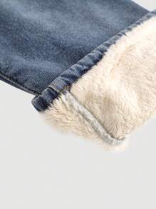 SHEIN Tween Girl Y2k Retro Washed Casual Retro Nostalgic Street Baggy Soft Thermal Lined Wide Leg Jeans For Girls Autumn/Winter Outfits - Medium Wash - View 4