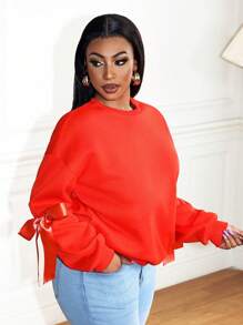 Zolique Women's Solid Color Crew Neck Luxury Elegant Ribbon Bow Design Sweatshirt Winter Women Clothes Christmas Sweatshirt Christmas Sweater Thermal Pullover Fall Outfit