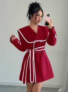 SHEIN Privé Abrigo elegante de mujer de bloques de color para el invierno