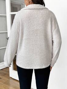 SHEIN Frenchy Casual Minimalist Double-Sided Fleece Warm Plus Size T-Shirt, Autumn/Winter - Beige - View 2