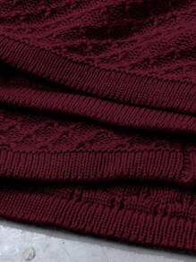 Calvaya Plus Size Women Lace Panel Hollow-Out V-Neck Long Sleeve Elegant Knit Sweater Dress, Autumn/Winter - Burgundy - View 8