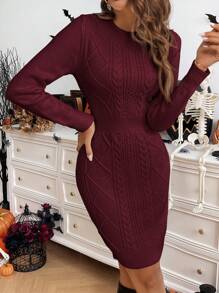 SHEIN LUNE Đầm len dệt jacquard màu trơn, ôm sát cơ thể, có lớp lót ấm áp, thích hợp cho mùa thu/đông, phong cách thường ngày. - Màu Tím - Xem 6