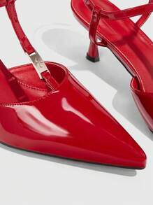 CUCCOO CHICEST 女士红色高跟时尚浅口鞋，带后带，适合圣诞节和新年假期氛围，秋冬季 - 紅色 - 查看 3