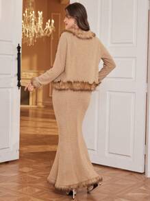 Modelyn 2 chiếc váy bó sát thanh lịch dành cho nữ kèm bộ vest blazer - Màu Khaki - Xem 2