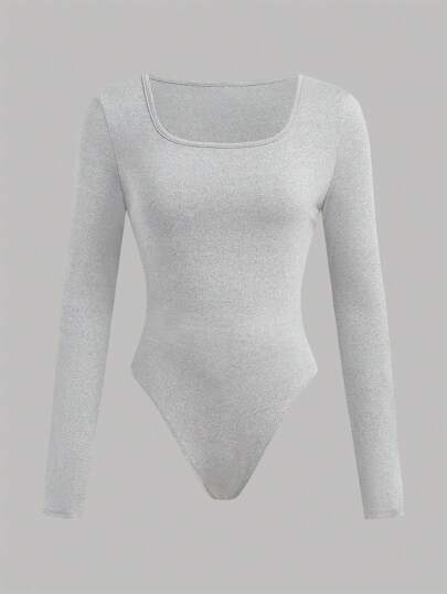 SHEIN Girlism Teen Girls 3pcs/Set Black White Gray Square Collar Knit Solid Color Long Sleeve Snap Front Jumpsuit Romper Outfit, Buy 1 Get 2 Free