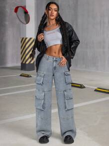 SHEIN Tall Quần Jeans Ống Loe Cổ Điển Thường Ngày Cho Nữ - Rửa nhẹ - Xem 5