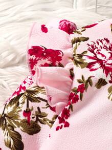 SHEIN Leap Crew Young Girl's Casual Floral Knitted Color Block 2 Pieces Set, Autumn/Winter - Pink - View 4