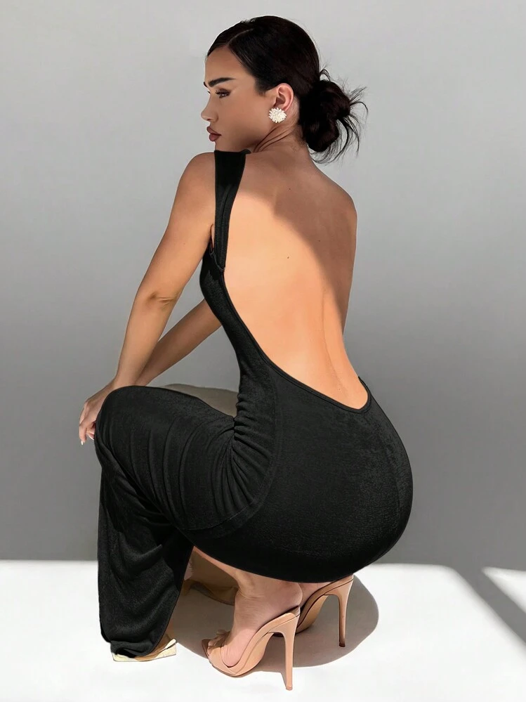Aloruh Ladies Party Glitter Maxi Slit Bodycon Open Back Long Sleeve Dress |  SHEIN USA