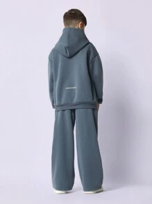 SUMWON Cozy Sweatshirt Jogger Two Piece Set Graphic Logo Print Oversized Streetwear Casual Fall Winter Loungewear Drawstring Wide Leg Track Pants Warm Co Ord