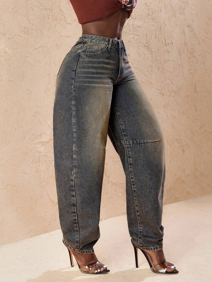 SHEIN Slayr Women's Contrast Color Pocket Casual Loose Fit Jeans