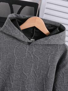 SHEIN 青少年男童休闲字母印花长袖卫衣，宽松版型，秋冬款 - 深灰色 - 查看 4