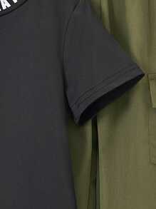 SHEIN Toddler Boys Letter Graphic Tee & Flap Pocket Trousers - Multicolor - View 5