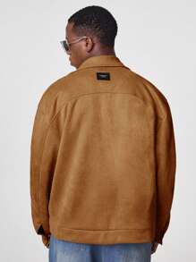 Manfinity NXTstreet Men's Solid Color Long Sleeve Utility Pocket Casual Shacket, Autumn/Winter - Khaki - View 2
