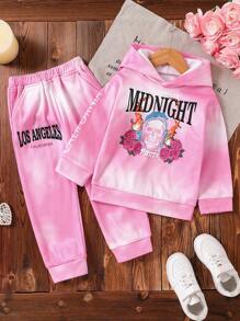 2 Stück Mädchen Lässiges Batik-Sweatshirt und Hosen Set, mit locker sitzendem Schnitt, rosa Batik-Farbschema und stylischen Prints, geeignet für den täglichen Gebrauch, Outdoor-Lässig und Zuhause für Mädchen von 4-7 Jahren, Herbst/Winter