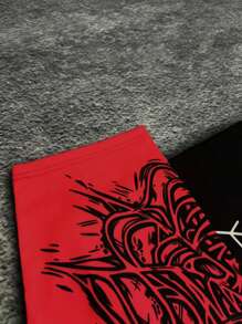 Manfinity Dauomo Dark Thorn Pattern, Black & Red Contrast, 2 In 1 Men Hooded Sweatshirt - Multicolor - View 3