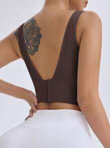 Easithlete 无缝高强度健身健身房女士运动服运动胸罩，无可拆卸垫，缝制垫，不可拆卸垫，适合日常瑜伽健身房锻炼健身 - 咖啡棕 - 查看 7