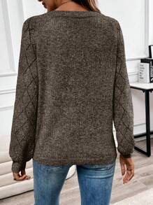 SHEIN LUNE Áo len nữ cổ chữ V tay dài kiểu dáng tối giản, thích hợp mặc hàng ngày, mùa thu đông. - Màu Khaki - Xem 2