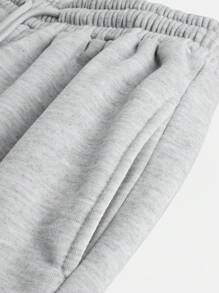 SHEIN Explorewe 青少年女孩纯色前系带休闲高腰抽绳喇叭裤 - 灰色 - 查看 3