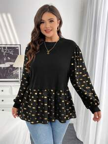 SHEIN Essnce Plus Size Long Sleeve Doll Top For Women Blouses Fall Women Dresses, Graphics Woman T Shirts Women Shirts, Plus Size T Shirt Elegant Women Dresses - Black - View 3