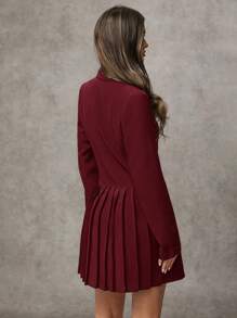 SHEIN BAE 女士纯色简约翻领长袖西装外套冬季女装冬季女外套冬季女装秋季女装商务休闲女士黑色西装外套黑色优雅连衣裙 - 酒紅色 - 查看 5