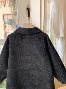 Blossori 法式优雅黑色编织宽松A字立领大衣，秋冬 - 黑色 - 查看 4