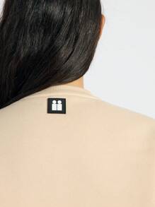 AiiRZ Ruched Front Round Neck Oversized Crop T-Shirt - Khaki - View 4