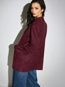 Poéselle Women's Suede Pockets Solid Color Turndown Collar Long Sleeve Casual Loose Coat
