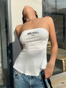 Muchica 女士休闲米兰印花褶皱白色娃娃装紧身胸衣上衣 - 白色 - 查看 3