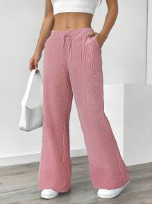 Chiquease 女士蓝白条纹低腰阔腿裤，休闲适合度假过年衣服 - 紅色 - 查看 3