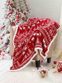 1 chiếc chăn Giáng sinh Sherpa đỏ, chăn mềm mại ấm áp, chăn sợi lông cừu flannel siêu mềm, thích hợp cho giường sofa sofa Red Deer - Nhiều màu - Xem 2