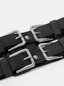 ROMWE Grunge Punk Thời trang hợp thời trang Punk bạc kim loại dây thắt lưng phụ nữ - màu đen - Xem 4