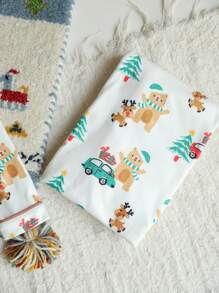 3pcs/Set Newborn Baby Boy Christmas Pattern Lapel Long Sleeve Jumpsuit, Hat Blanket - Multicolor - View 4