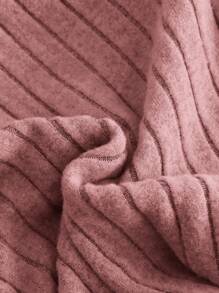 SHEIN Leap Crew 青少年女孩抓毛条纹休闲罗纹针织立领长袖修身 T 恤多件套