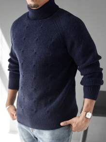 Manfinity CityGents 1 pieza Suéter casual de cuello alto, manga raglán y manga larga de unicolor para hombre, apto para otoño/invierno