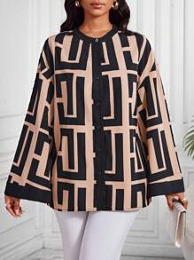 SHEIN Lady 女士休闲随机印花喇叭袖衬衫，镂空服装感恩节女士衬衫，外出长袖感恩节上衣 - 彩色 - 查看 6