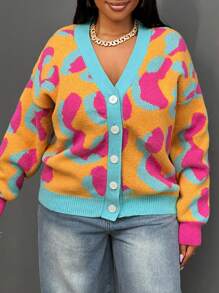 Slaydiva Leopard Print Loose Fit Crew Neck Long Sleeve Women Sweater, Winter