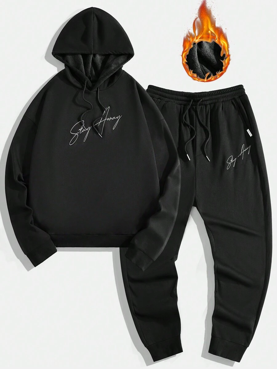 Manfinity VCAY Men's Loose Knitted Long Sleeve Sweatshirt Set, For Fall Winter - Black - View 1