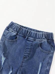 Setelan Streetwear Kasual Y2K 2 Potong untuk Gadis Muda: Sweatshirt dengan Grafis Huruf dan Celana Jeans Denim Lusuh, Musim Gugur/Dingin - Hitam - View 5