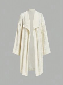 SHEIN MOD Apricot Color Oversized Collar Extra-Long Jacquard Casual Comfortable Cardigan - Khaki - View 1