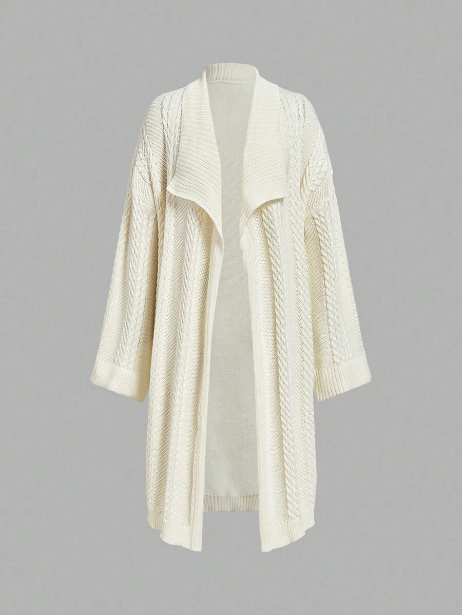 SHEIN MOD Apricot Color Oversized Collar Extra-Long Jacquard Casual Comfortable Cardigan - Khaki - View 1