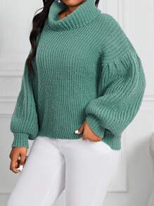 SHEIN Lady Autumn And Winter Elegant Work Green Worsted High Neck Raglan Sleeve Long Sleeve Plus Size Sweaters - Mint Green - View 5